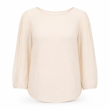 Maje Womens Beige Polyester Basic Blouse Size 8 Round Neck