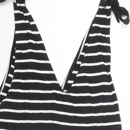 Dorothy Perkins Womens Black Striped Cotton Basic Tank Size 10 V-Neck - Flower Detail