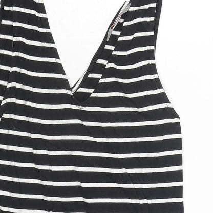Dorothy Perkins Womens Black Striped Cotton Basic Tank Size 10 V-Neck - Flower Detail