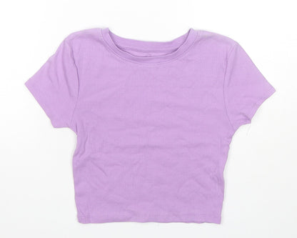 FSBN Sisters Womens Purple Cotton Cropped T-Shirt Size S Round Neck