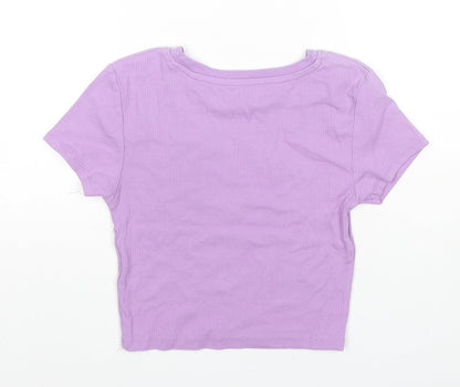 FSBN Sisters Womens Purple Cotton Cropped T-Shirt Size S Round Neck