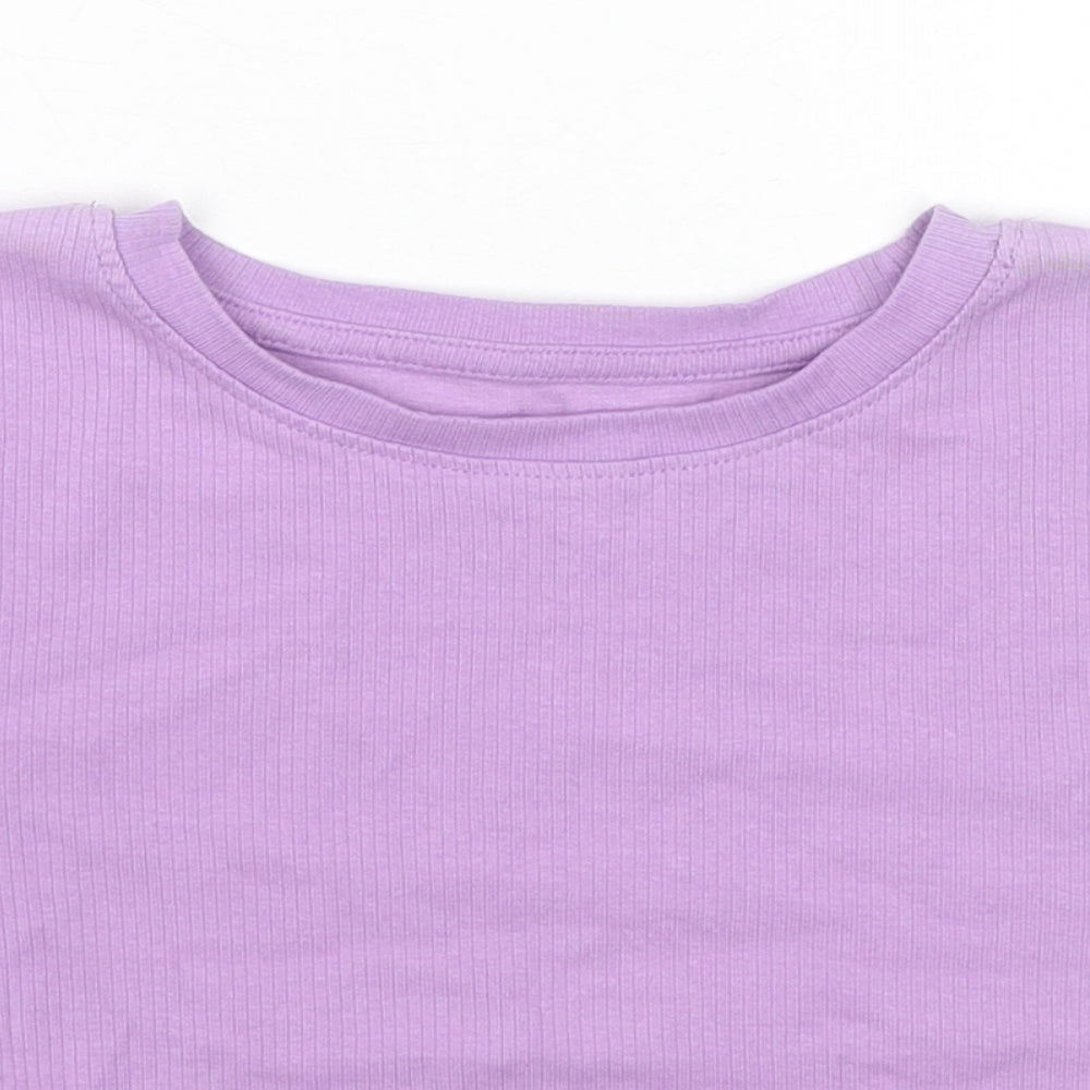 FSBN Sisters Womens Purple Cotton Cropped T-Shirt Size S Round Neck