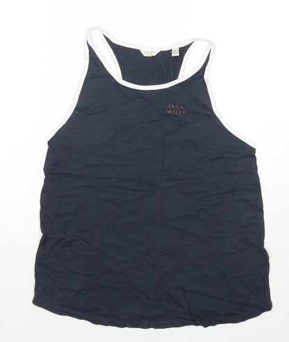 Jack Wills Womens Blue Cotton Basic Tank Size 10 Round Neck - Logo