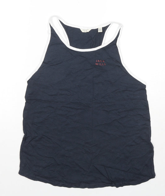 Jack Wills Womens Blue Cotton Basic Tank Size 10 Round Neck - Logo