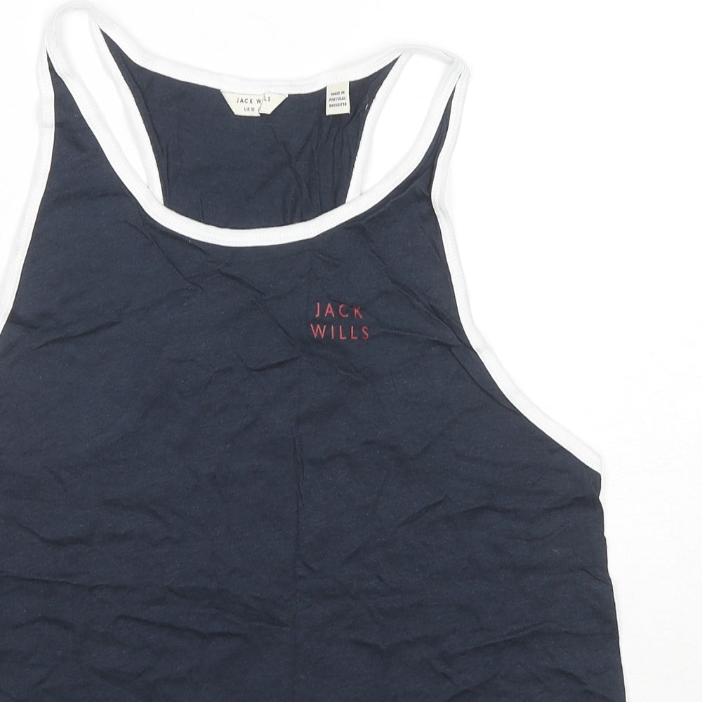 Jack Wills Womens Blue Cotton Basic Tank Size 10 Round Neck - Logo