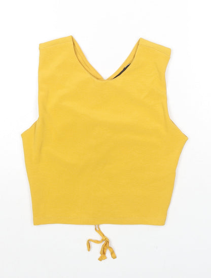 Stradivarius Womens Yellow Polyester Cropped Tank Size M V-Neck
