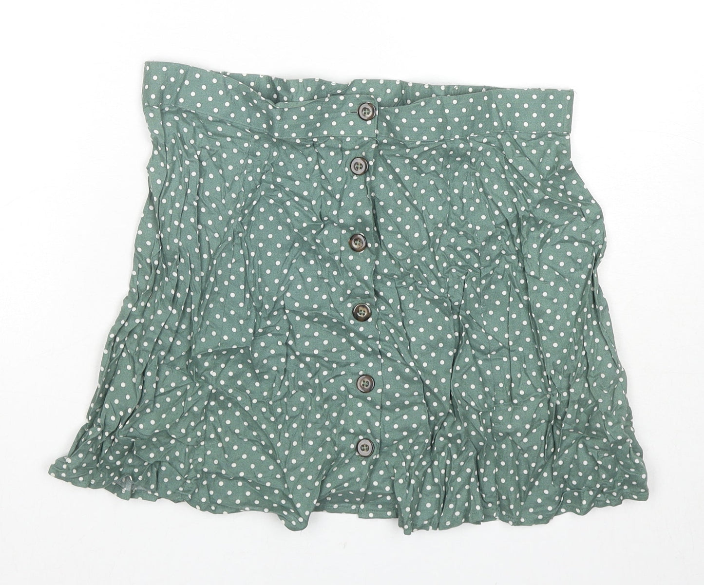 ASOS Womens Green Polka Dot Viscose A-Line Skirt Size 12 Button