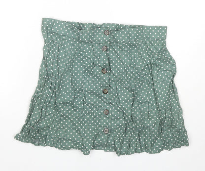 ASOS Womens Green Polka Dot Viscose A-Line Skirt Size 12 Button