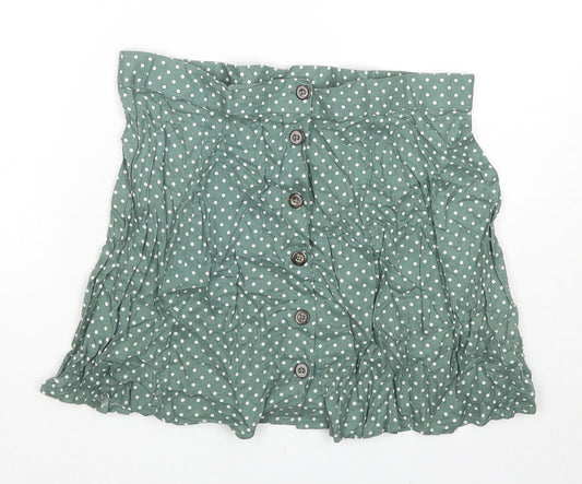 ASOS Womens Green Polka Dot Viscose A-Line Skirt Size 12 Button