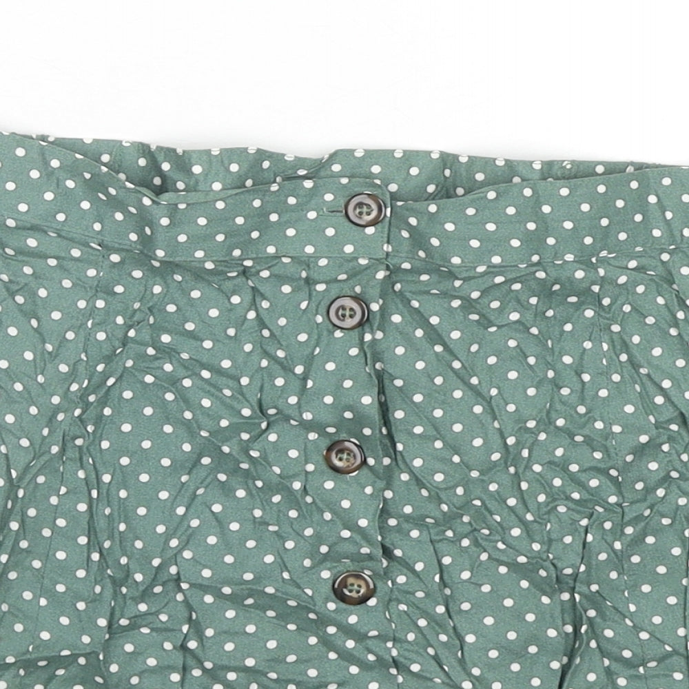 ASOS Womens Green Polka Dot Viscose A-Line Skirt Size 12 Button