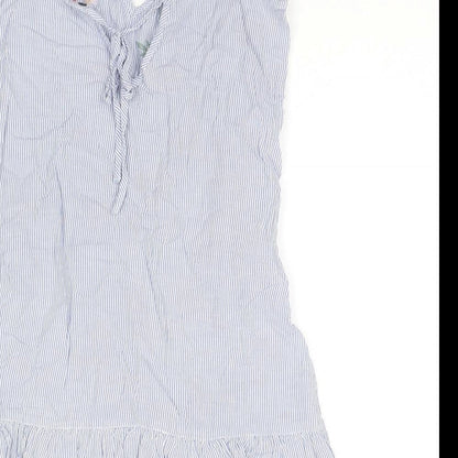 Bershka Womens Blue Striped Cotton Tank Dress Size S V-Neck Pullover - Flowers