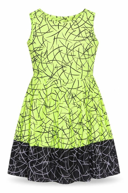 MissLook Womens Green Geometric Polyester Fit & Flare Size 10 Round Neck Pullover - Neon