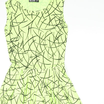 MissLook Womens Green Geometric Polyester Fit & Flare Size 10 Round Neck Pullover - Neon