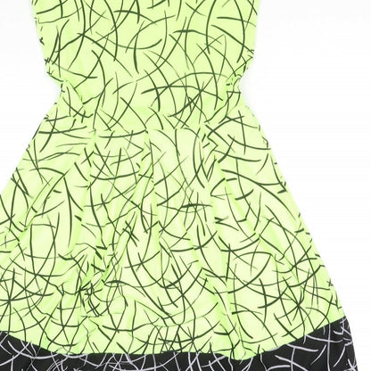 MissLook Womens Green Geometric Polyester Fit & Flare Size 10 Round Neck Pullover - Neon