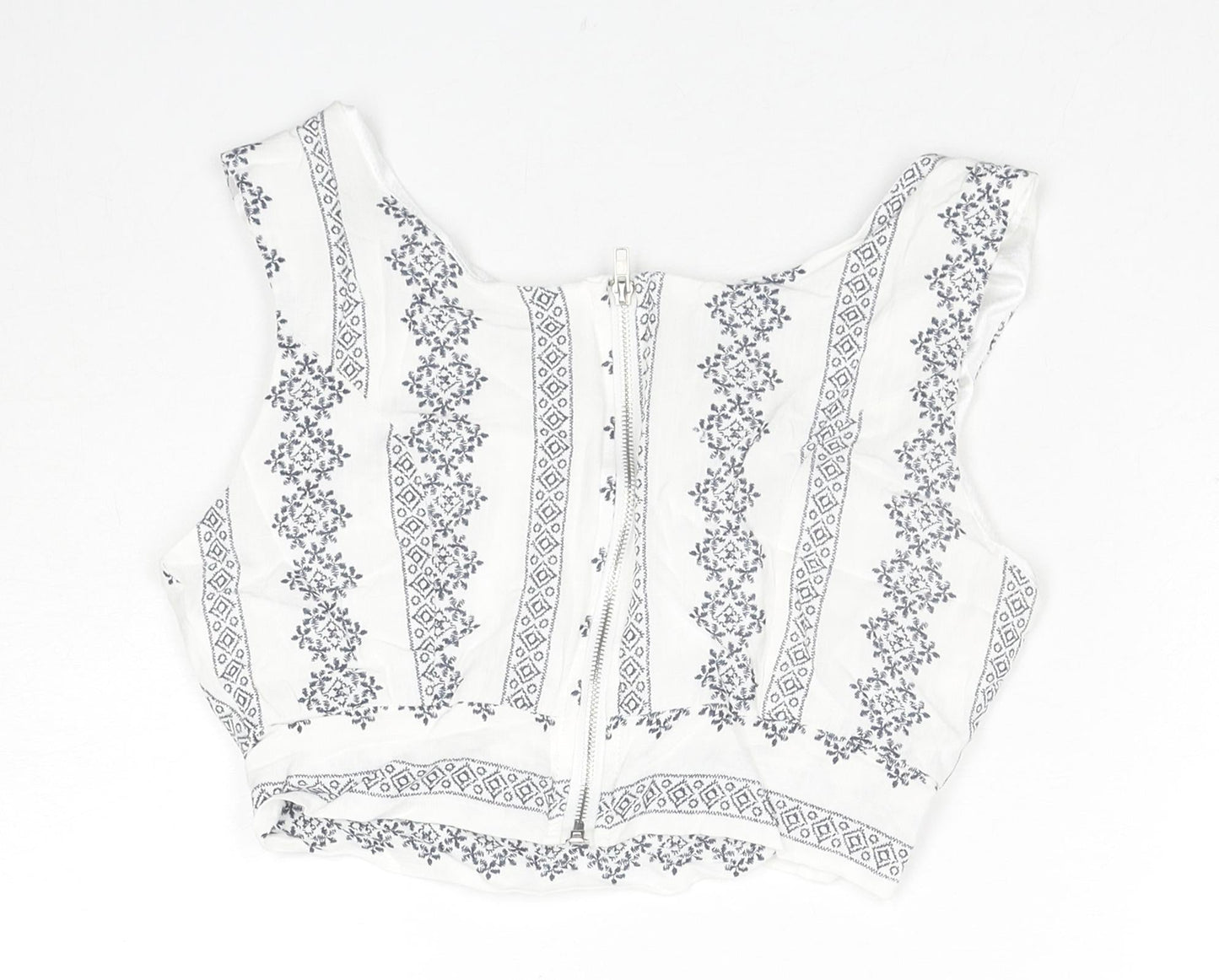 PARISIAN SIGNATURE Womens White Geometric Viscose Cropped Tank Size 8 Round Neck