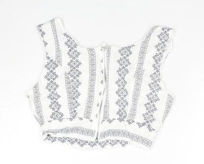 PARISIAN SIGNATURE Womens White Geometric Viscose Cropped Tank Size 8 Round Neck