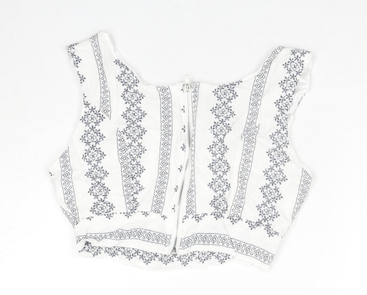 PARISIAN SIGNATURE Womens White Geometric Viscose Cropped Tank Size 8 Round Neck