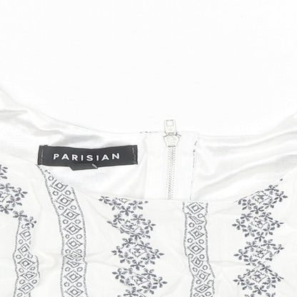 PARISIAN SIGNATURE Womens White Geometric Viscose Cropped Tank Size 8 Round Neck