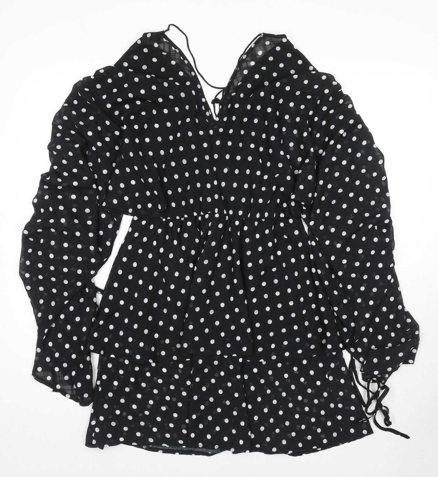 PRETTYLITTLETHING Womens Black Polka Dot Polyester Mini Size 10 V-Neck Tie