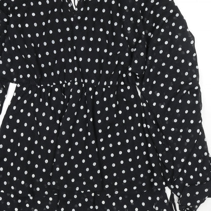 PRETTYLITTLETHING Womens Black Polka Dot Polyester Mini Size 10 V-Neck Tie