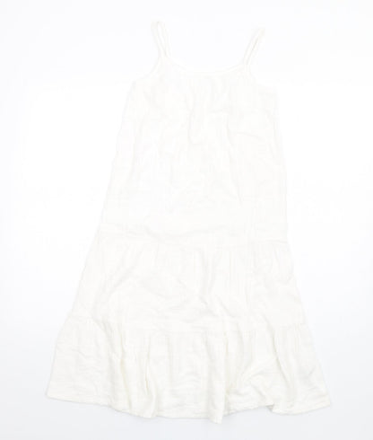Marks and Spencer Girls White Cotton Trapeze & Swing Size 9-10 Years Round Neck Pullover