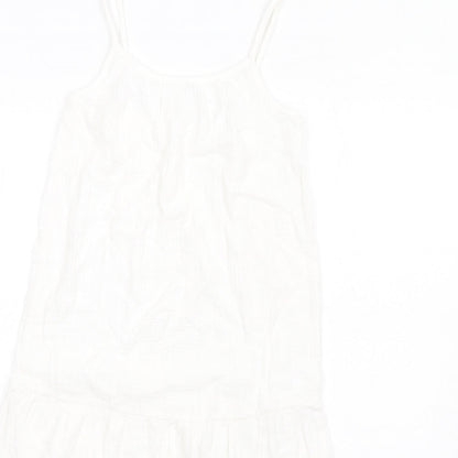Marks and Spencer Girls White Cotton Trapeze & Swing Size 9-10 Years Round Neck Pullover
