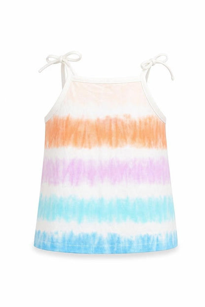 Front view of Marks & Spencer girls’ multicoloured geometric cotton basic tank, size 2-3, years square neck pullover
