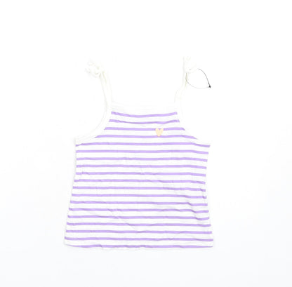 Marks and Spencer Girls Purple Striped Cotton Basic Tank Size 2-3 Years Square Neck Pullover