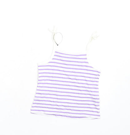 Marks and Spencer Girls Purple Striped Cotton Basic Tank Size 2-3 Years Square Neck Pullover