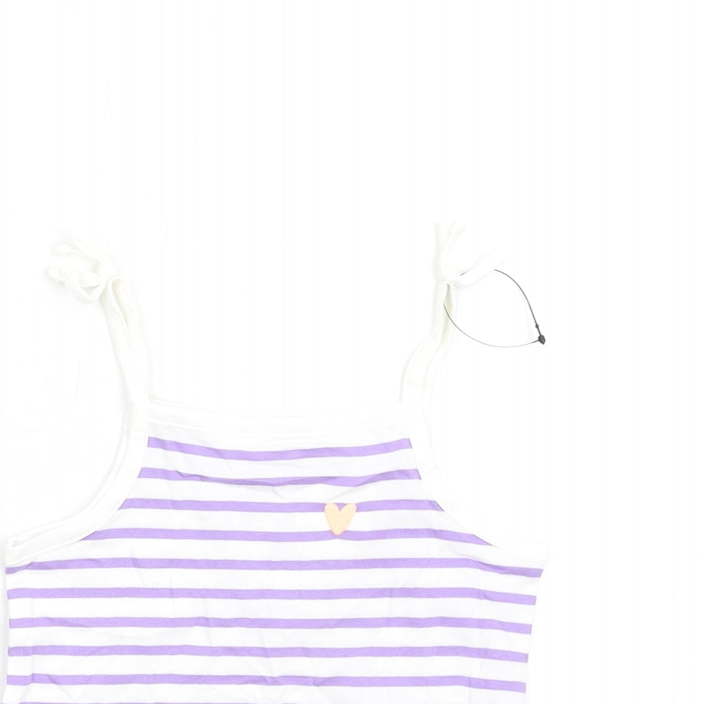 Marks and Spencer Girls Purple Striped Cotton Basic Tank Size 2-3 Years Square Neck Pullover