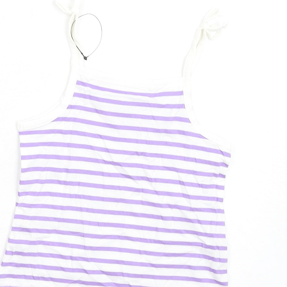 Marks and Spencer Girls Purple Striped Cotton Basic Tank Size 2-3 Years Square Neck Pullover