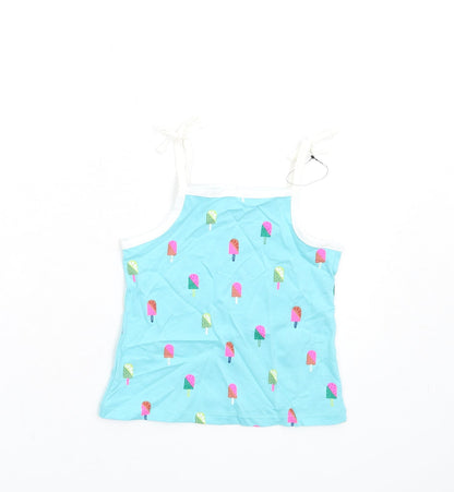 Marks and Spencer Girls Blue Geometric Cotton Basic Tank Size 2-3 Years Square Neck Pullover