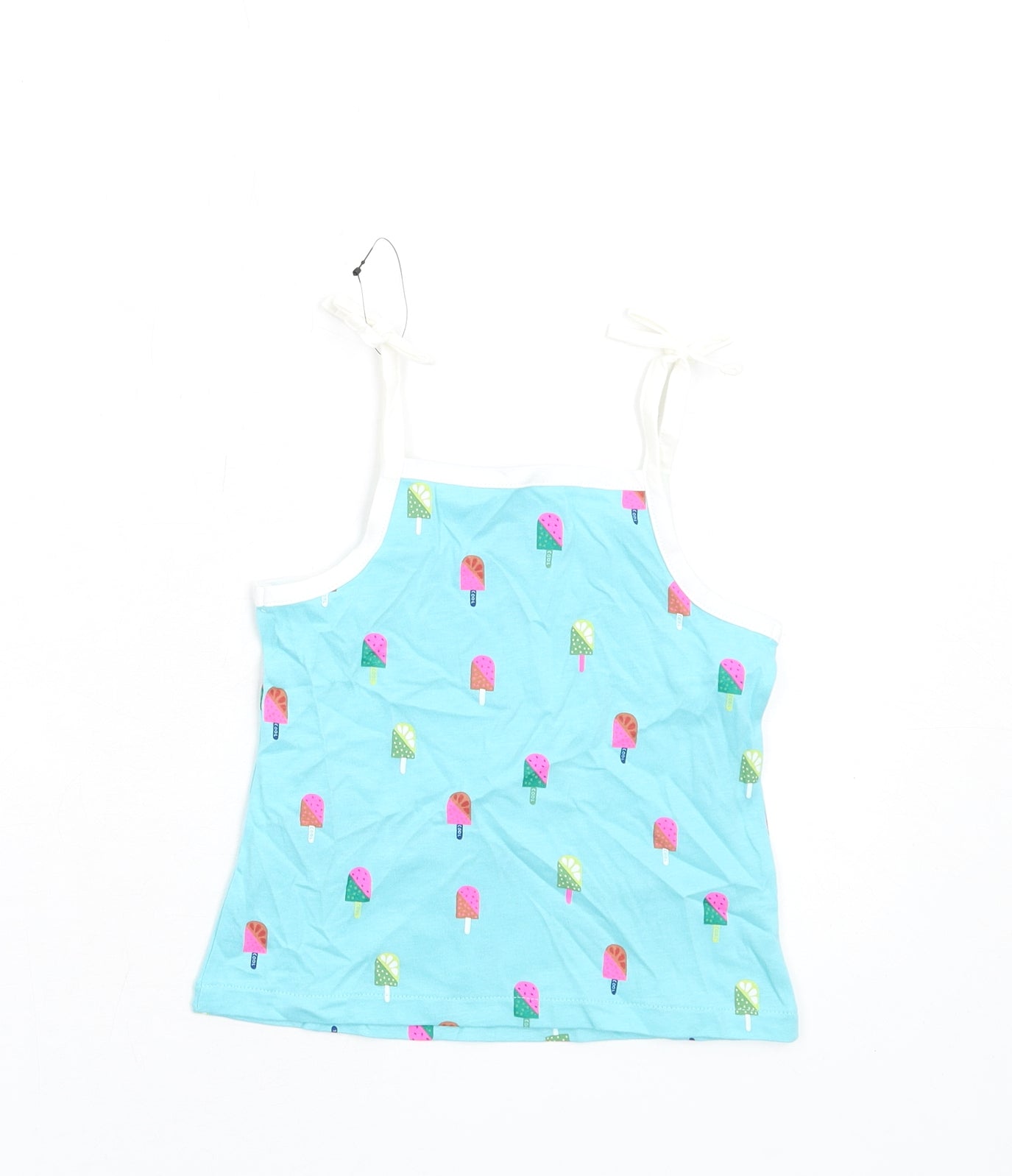 Marks and Spencer Girls Blue Geometric Cotton Basic Tank Size 2-3 Years Square Neck Pullover