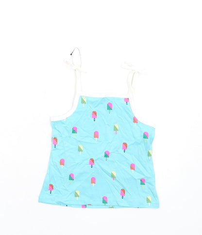 Marks and Spencer Girls Blue Geometric Cotton Basic Tank Size 2-3 Years Square Neck Pullover