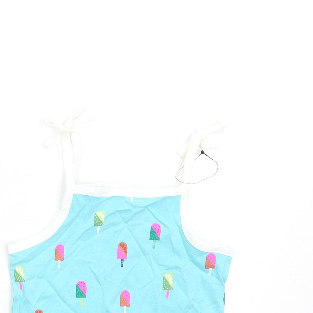 Marks and Spencer Girls Blue Geometric Cotton Basic Tank Size 2-3 Years Square Neck Pullover