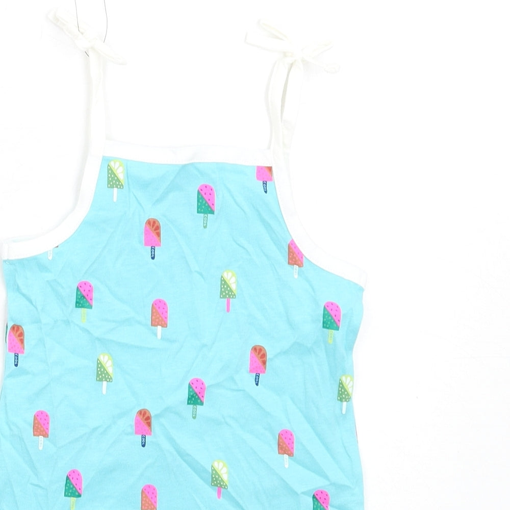 Marks and Spencer Girls Blue Geometric Cotton Basic Tank Size 2-3 Years Square Neck Pullover