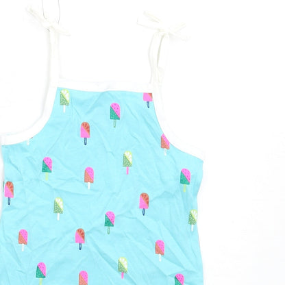 Marks and Spencer Girls Blue Geometric Cotton Basic Tank Size 2-3 Years Square Neck Pullover