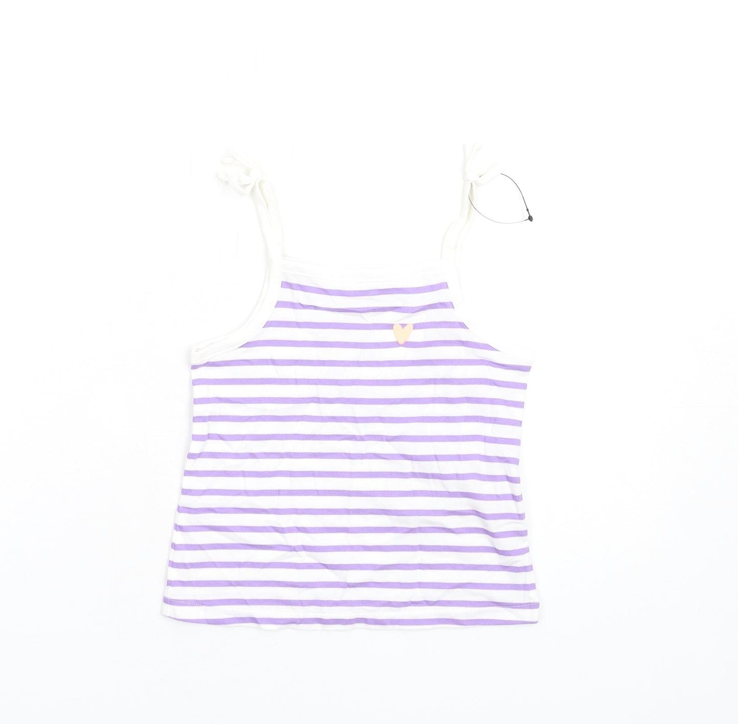 Marks and Spencer Girls Purple Striped Cotton Basic Tank Size 2-3 Years Square Neck Pullover