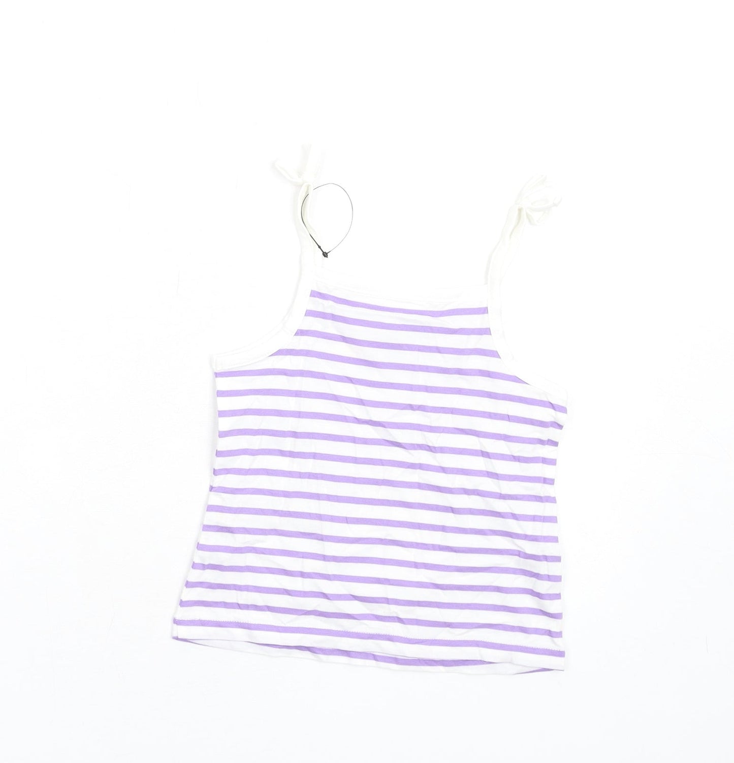 Marks and Spencer Girls Purple Striped Cotton Basic Tank Size 2-3 Years Square Neck Pullover