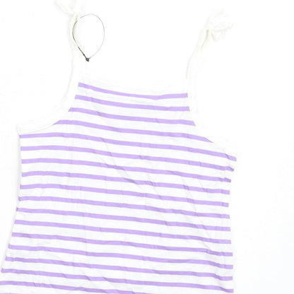 Marks and Spencer Girls Purple Striped Cotton Basic Tank Size 2-3 Years Square Neck Pullover