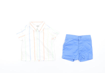 Marks and Spencer Boys Multicoloured Striped Cotton Shorts Set Outfit/Set Size 0-3 Months Button