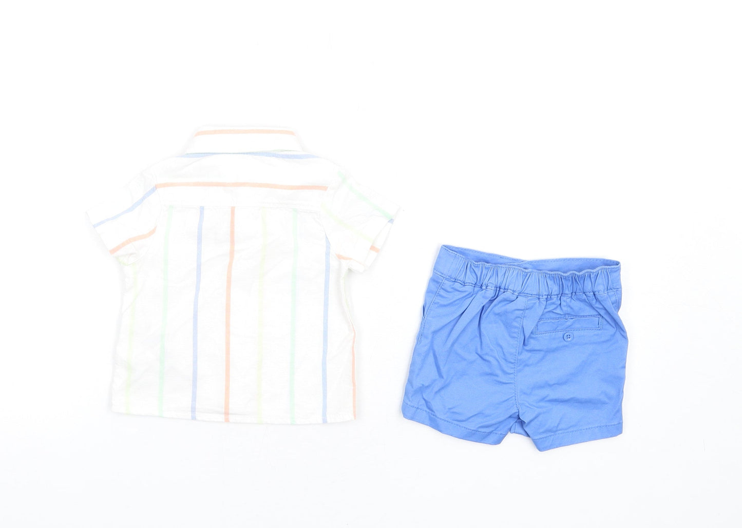 Marks and Spencer Boys Multicoloured Striped Cotton Shorts Set Outfit/Set Size 0-3 Months Button