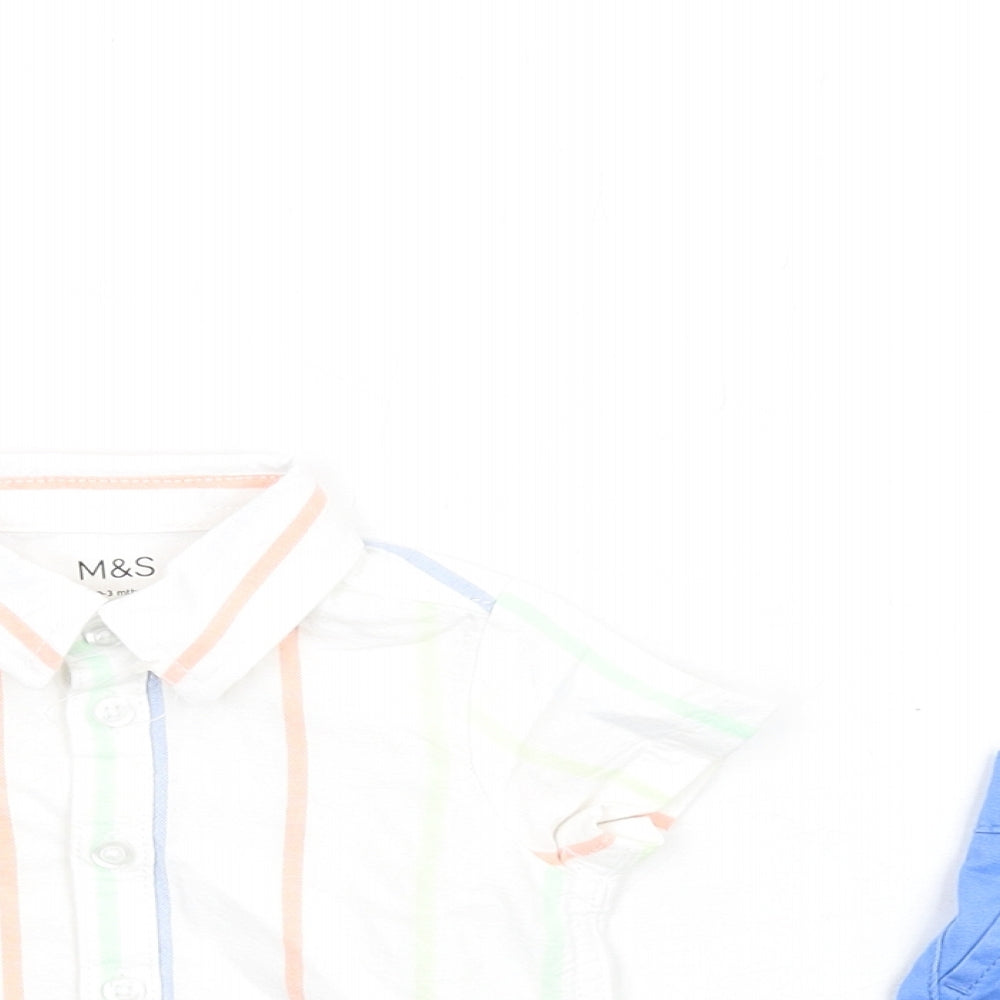 Marks and Spencer Boys Multicoloured Striped Cotton Shorts Set Outfit/Set Size 0-3 Months Button