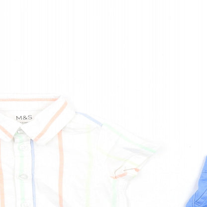 Marks and Spencer Boys Multicoloured Striped Cotton Shorts Set Outfit/Set Size 0-3 Months Button