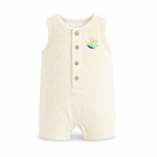Marks and Spencer Baby Beige Cotton Romper One-Piece Size 0-3 Months Button