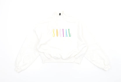 H&M Womens White Cotton Pullover Sweatshirt Size XS Pullover