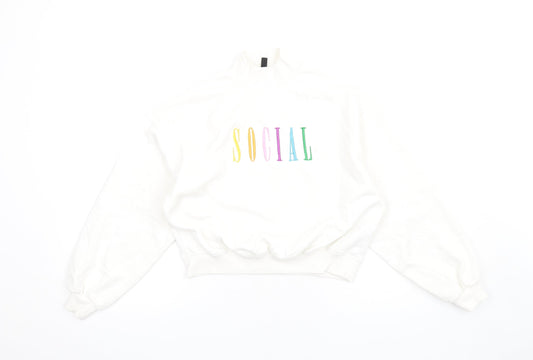 H&M Womens White Cotton Pullover Sweatshirt Size XS Pullover