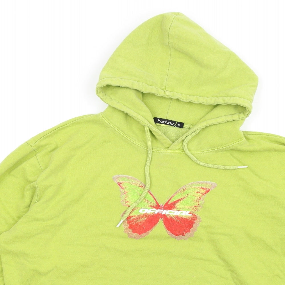 Boohoo Womens Green Cotton Pullover Hoodie Size M Pullover - Butterfly