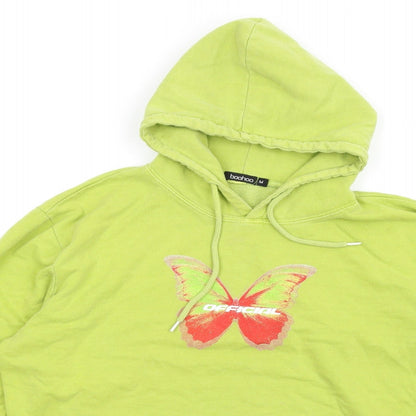 Boohoo Womens Green Cotton Pullover Hoodie Size M Pullover - Butterfly