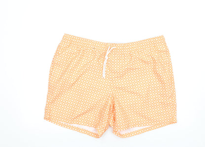 Marks and Spencer Mens Orange Geometric Polyester Sweat Shorts Size 2XL Regular Drawstring - Swim Shorts